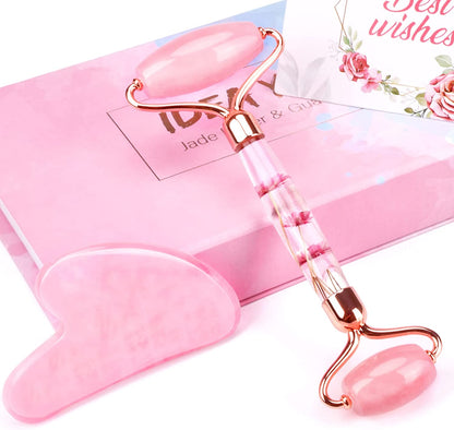Ideayard Face Roller and Gua Sha Set - Jade Roller anti Aging Massager Tool - Natural Jade Roller for Face and Guasha Stone for Body - Beauty Roller Skin Care Tools Kit for Slimming & Firming Health & Beauty > Personal Care > Cosmetics > Cosmetic Tools > Skin Care Tools ideayard Pink-flower set  