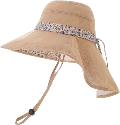 Sun Hats for Women Foldable Wide Birm Boonie Hat Adjustable UV Protection Fishing Hiking Hat with Windproof Tether Apparel & Accessories > Clothing Accessories > Hats LMLALML Khaki One Size 
