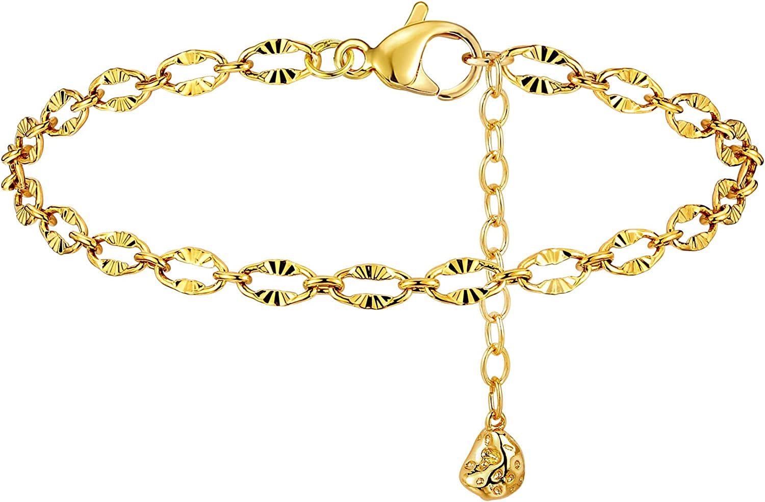 OSIANA 18K Gold Snake Chain Anklet – 1.3Mm Thin, Dainty, Gold Plated Copper Jewelry for Women & Men with Lobster Clasp Apparel & Accessories > Jewelry > Anklets OSIANA Lace Ellipse Anklet  