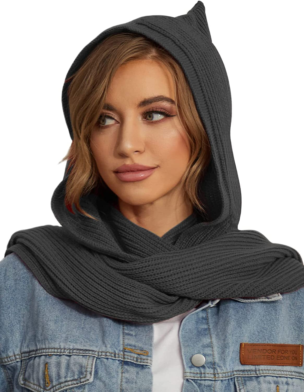 Women Winter Knitted Hooded Long Scarf Warm Shawl Wrap Head Scarves Apparel & Accessories > Clothing Accessories > Scarves & Shawls Zilcremo Darkgrey  