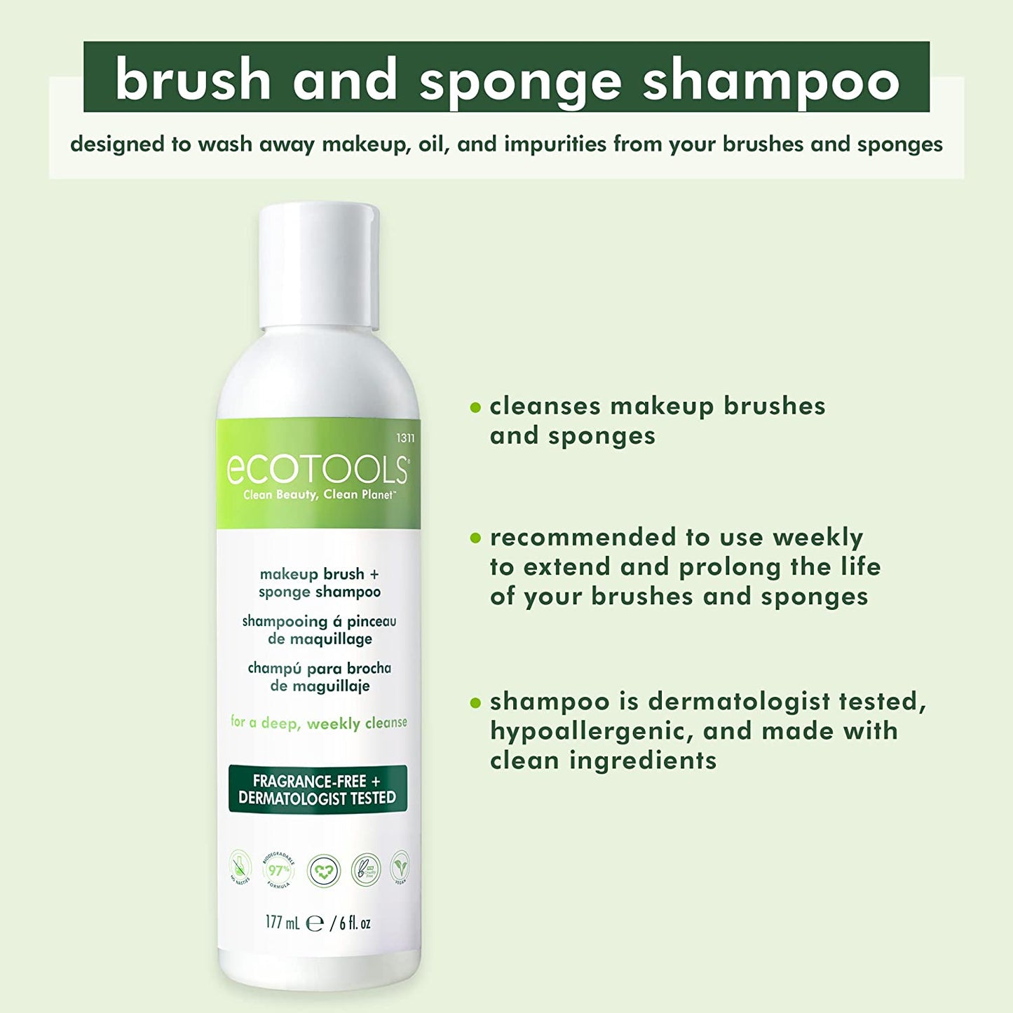 Ecotools Makeup Brush and Sponge Cleansing Shampoo Bundle, Removes Dirt and Oil Impurities from Face Brushes, Hyoallergenic, 6 Fl.Oz./ 177 Ml Each, 2 Count Health & Beauty > Personal Care > Cosmetics > Cosmetic Tools > Makeup Tools EcoTools   