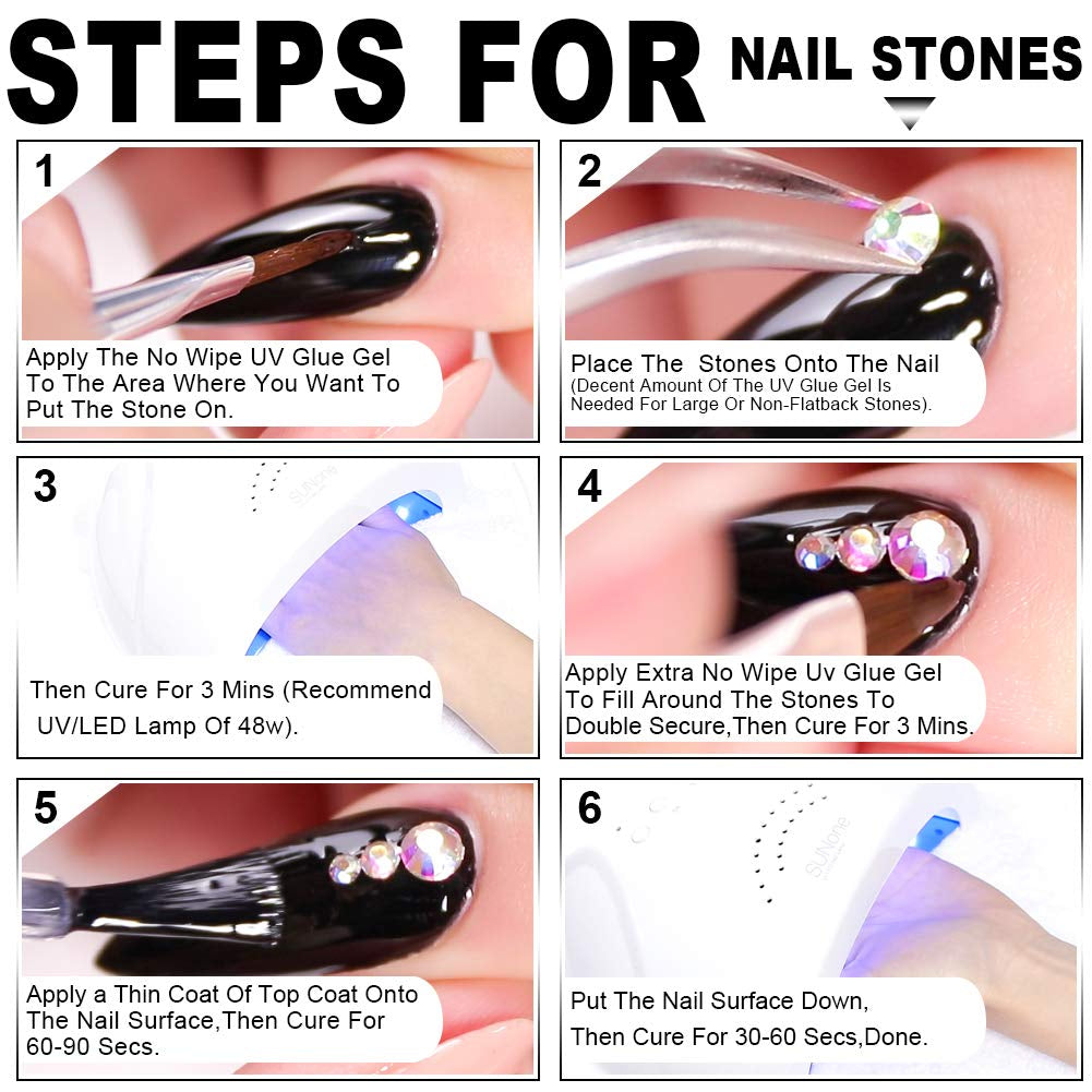 Nail Art 8Ml×2 NO WIPE Rhinestone Glue Gel Kit(Led Light Cure Needed) Adhesive Resin Gem Stone Jewelry Beads Diamond Gel Nail Polish Clear Decoration with Nail Rhinestones(Crystal+Acrylic+Rivet)+Tools Health & Beauty > Personal Care > Cosmetics > Cosmetic Tools > Nail Tools BELLEBOOST   