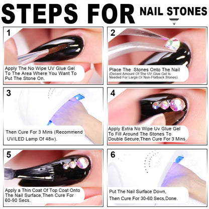 Nail Art 8Ml×2 NO WIPE Rhinestone Glue Gel Kit(Led Light Cure Needed) Adhesive Resin Gem Stone Jewelry Beads Diamond Gel Nail Polish Clear Decoration with Nail Rhinestones(Crystal+Acrylic+Rivet)+Tools Health & Beauty > Personal Care > Cosmetics > Cosmetic Tools > Nail Tools BELLEBOOST   