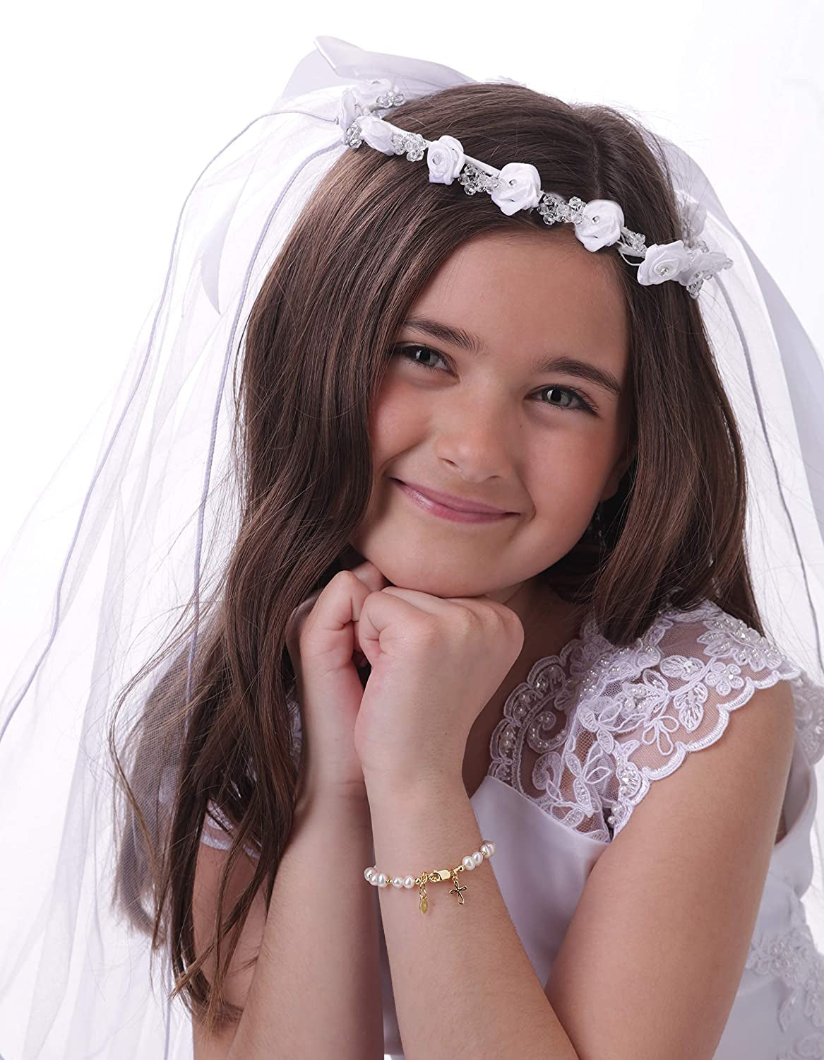 Children'S 14K Gold-Plated Bracelet And/Or Necklace with Cultured Pearls and Cross Charm for Baptism, Christening or First Communion Gift for Girls Apparel & Accessories > Jewelry > Bracelets Cherished Moments   
