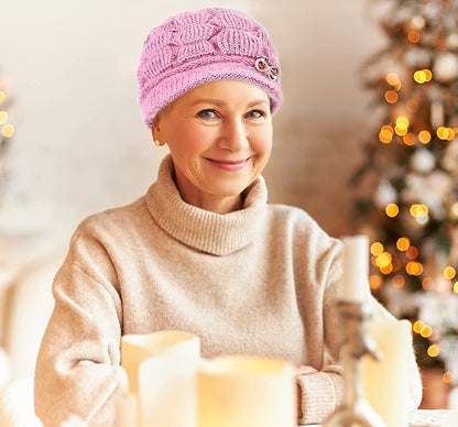 DANMY Women'S Winter Hat, Fleece Lined Womens Beanie Hat, Middle-Aged and Old Warm Earmuff Hat for Women (One Size, 1Pcs Purple) Apparel & Accessories > Clothing Accessories > Hats DANMY   
