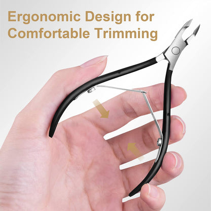 Cuticle Trimmer with Cuticle Pusher, Easkep Cuticle Remover Cuticle Nipper Professional Stainless Steel Cuticle Cutter Clipper Pedicure Manicure Tools for Fingernails and Toenails (D501-Black) Health & Beauty > Personal Care > Cosmetics > Cosmetic Tools > Nail Tools Easkep   
