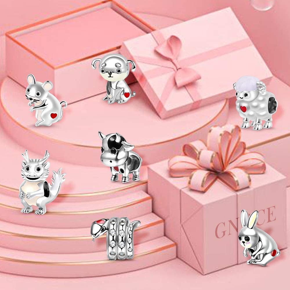GNOCE Animal Charm Bead Sterling Silver Zodiac Signs Charm Bead Fit Bracelet/Necklace Jewelry Gift for Women Mens Apparel & Accessories > Jewelry > Bracelets GNOCE   