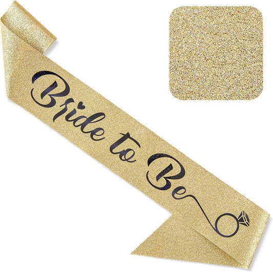CORRURE 'Bride to Be' Sash for Bachelorette Party - Bridal Shower Gold Glitter Sash with Black Foil Lettering - Hen Party Decorations Supplies Accessories, Wedding Engagement Party Favors Gift Apparel & Accessories > Clothing Accessories > Sashes CORRURE Gold-black  