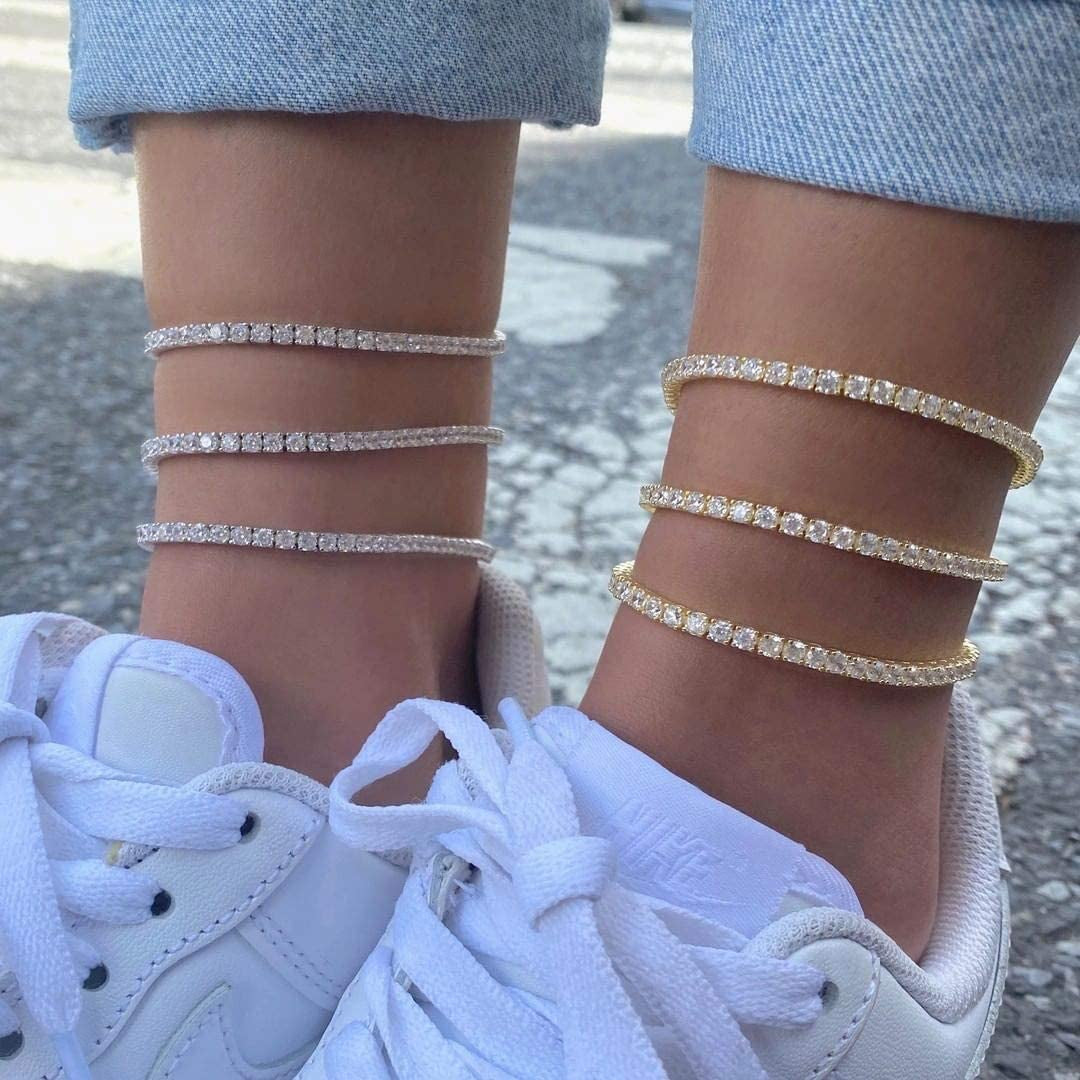 TOPGRILLZ 3-6Mm Tennis Chain Anklet with Extension Bracelet for Women, 14K Gold Plated CZ Diamond Fashion Foot Jewelry Gifts Apparel & Accessories > Jewelry > Anklets Yiwu Xinlu Fashion Jewelry Factory   