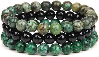 SONNYX 3Pcs 8Mm Semi-Precious Gemstones Beaded Bracelets for Women Men Healing Crystal Stone Bracelet Stretch round Beaded Elastic Bracelets Unisex Jewelry Gifts Apparel & Accessories > Jewelry > Bracelets SONNYX Green  