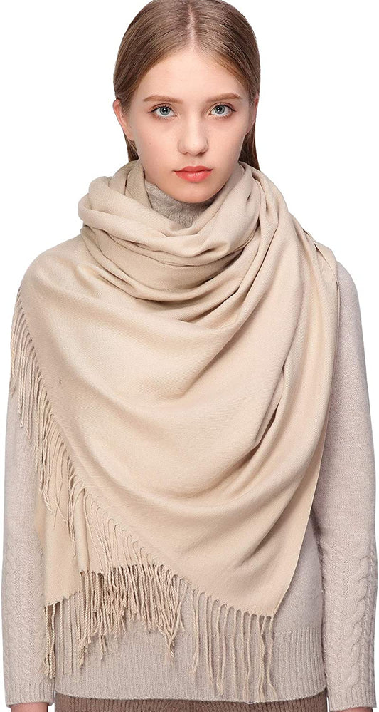 RIIQIICHY Women'S Scarf Pashmina Shawls and Wraps for Evening Dress Bridesmaid Wedding Bridal Winter Warm Long Large Scarves Apparel & Accessories > Clothing Accessories > Scarves & Shawls RIIQIICHY Beige  