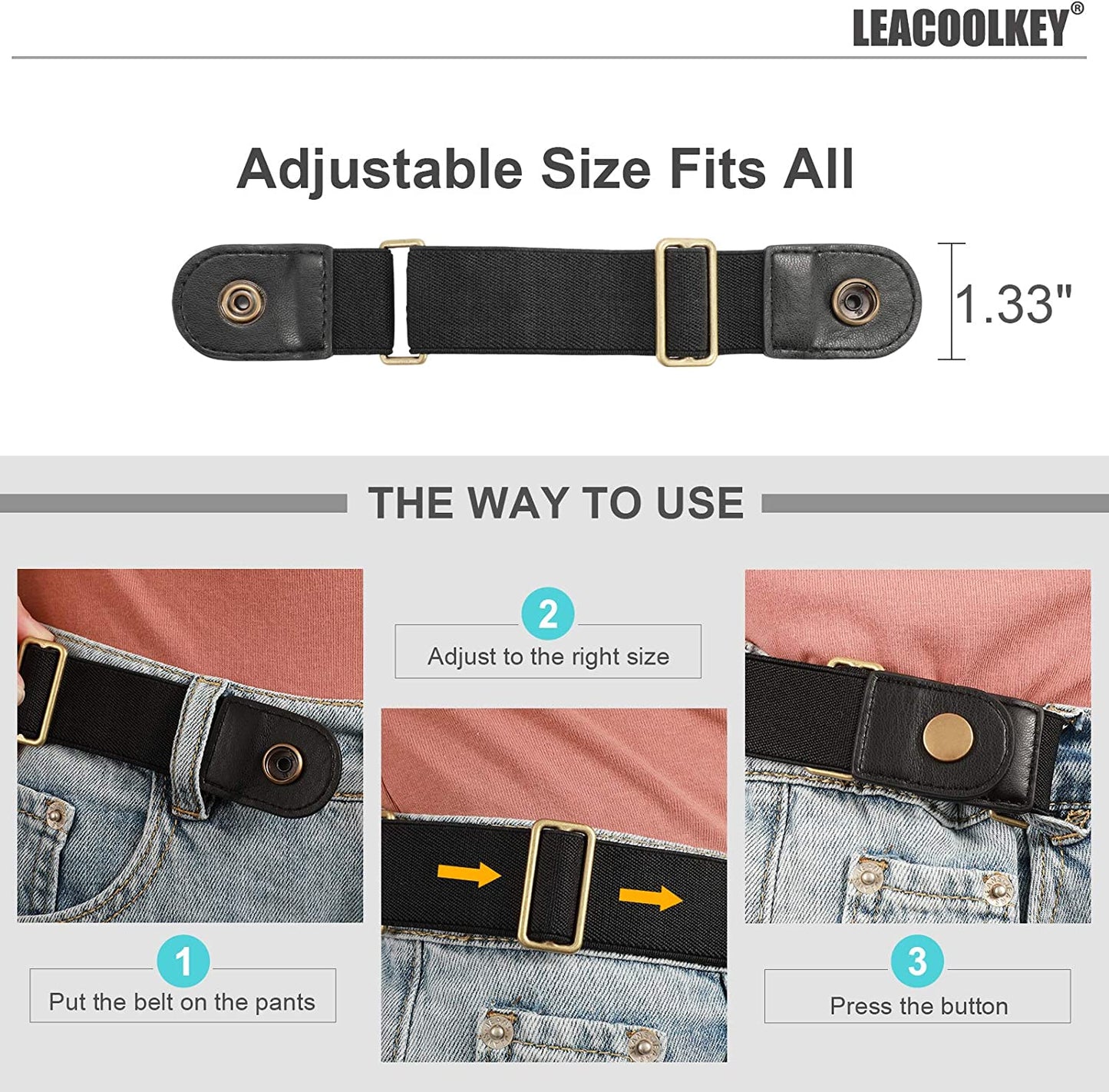 No Buckle Stretch Belt for Women/Men—2 Pack Elastic Invisible Belt for Jeans Apparel & Accessories > Clothing Accessories > Belts LEACOOLKEY   