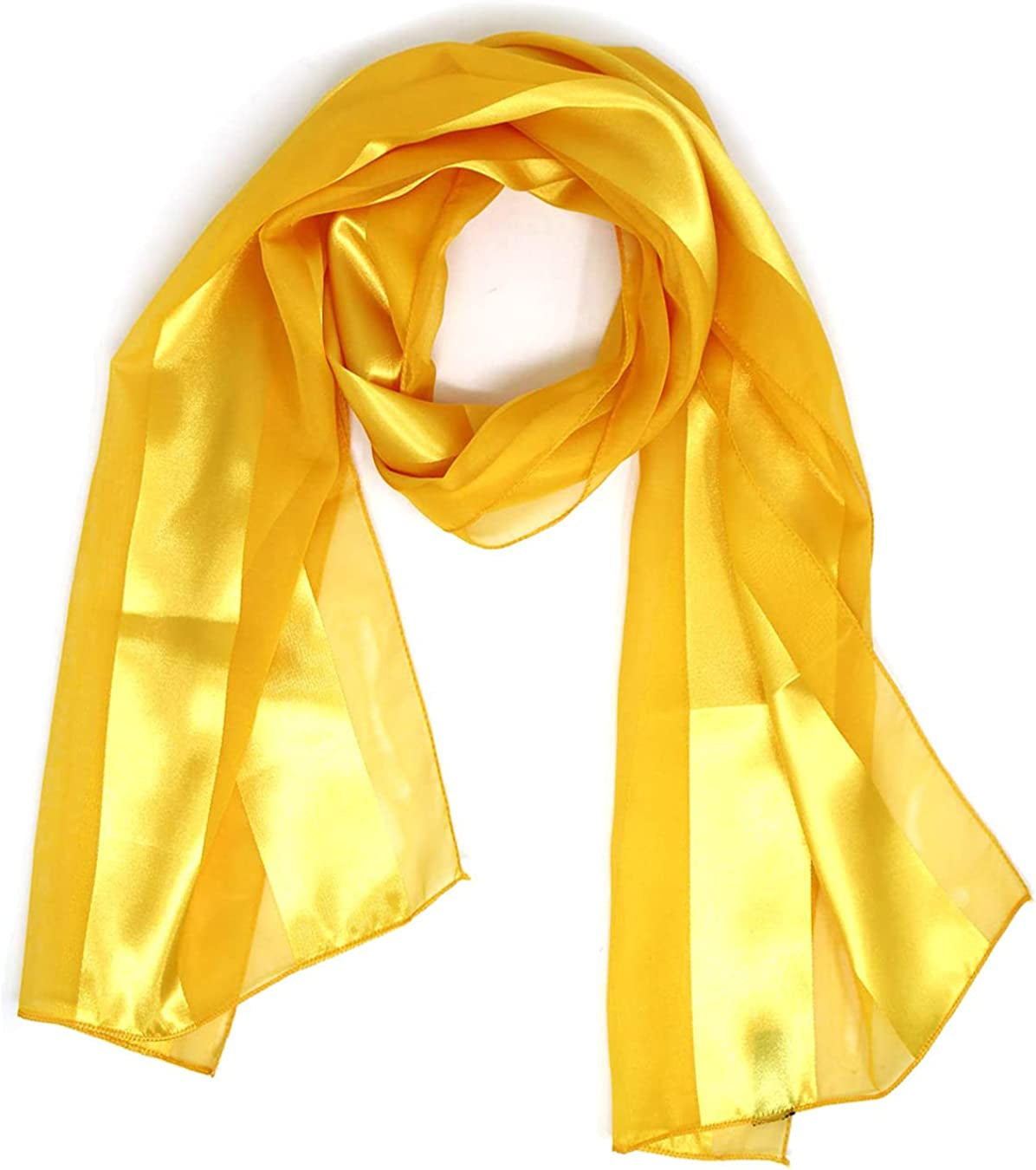 Scarfs for Women Lightweight Soft Silky Scarves 60" Long Satin Chiffon Stripe Neckerchief Gold Red Pink Black More Apparel & Accessories > Clothing Accessories > Scarves & Shawls SERENITA Dark Yellow  