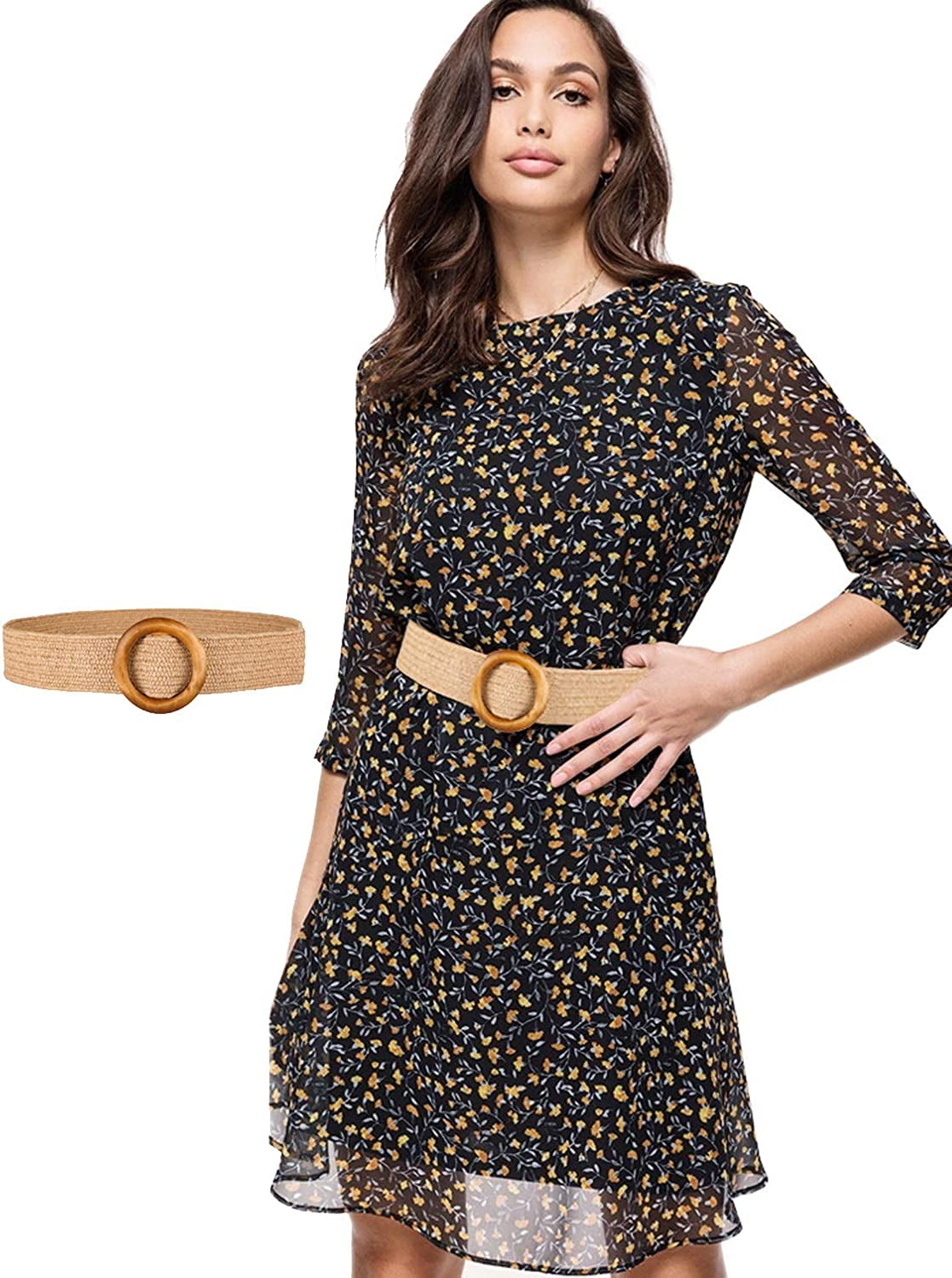 Women Woven Rattan Wide Stretch Straw Belt Apparel & Accessories > Clothing Accessories > Belts SeptCity   