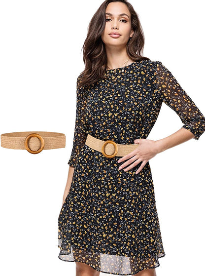 Women Woven Rattan Wide Stretch Straw Belt Apparel & Accessories > Clothing Accessories > Belts SeptCity   