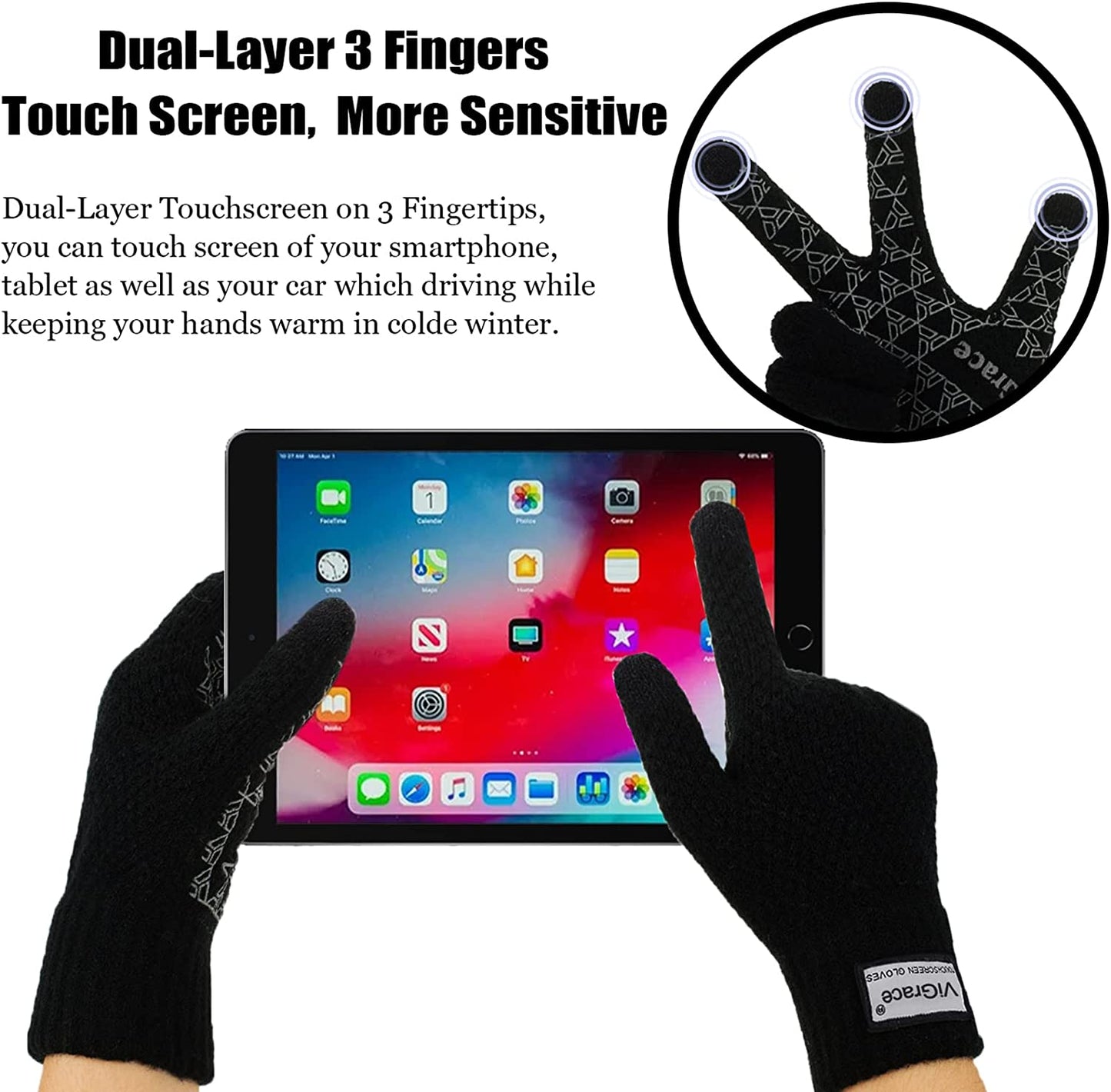 Winter Warm Touchscreen Gloves for Men and Women Touch Screen Fleece Lined Knit Anti-Slip Wool Glove Apparel & Accessories > Clothing Accessories > Gloves & Mittens ViGrace   