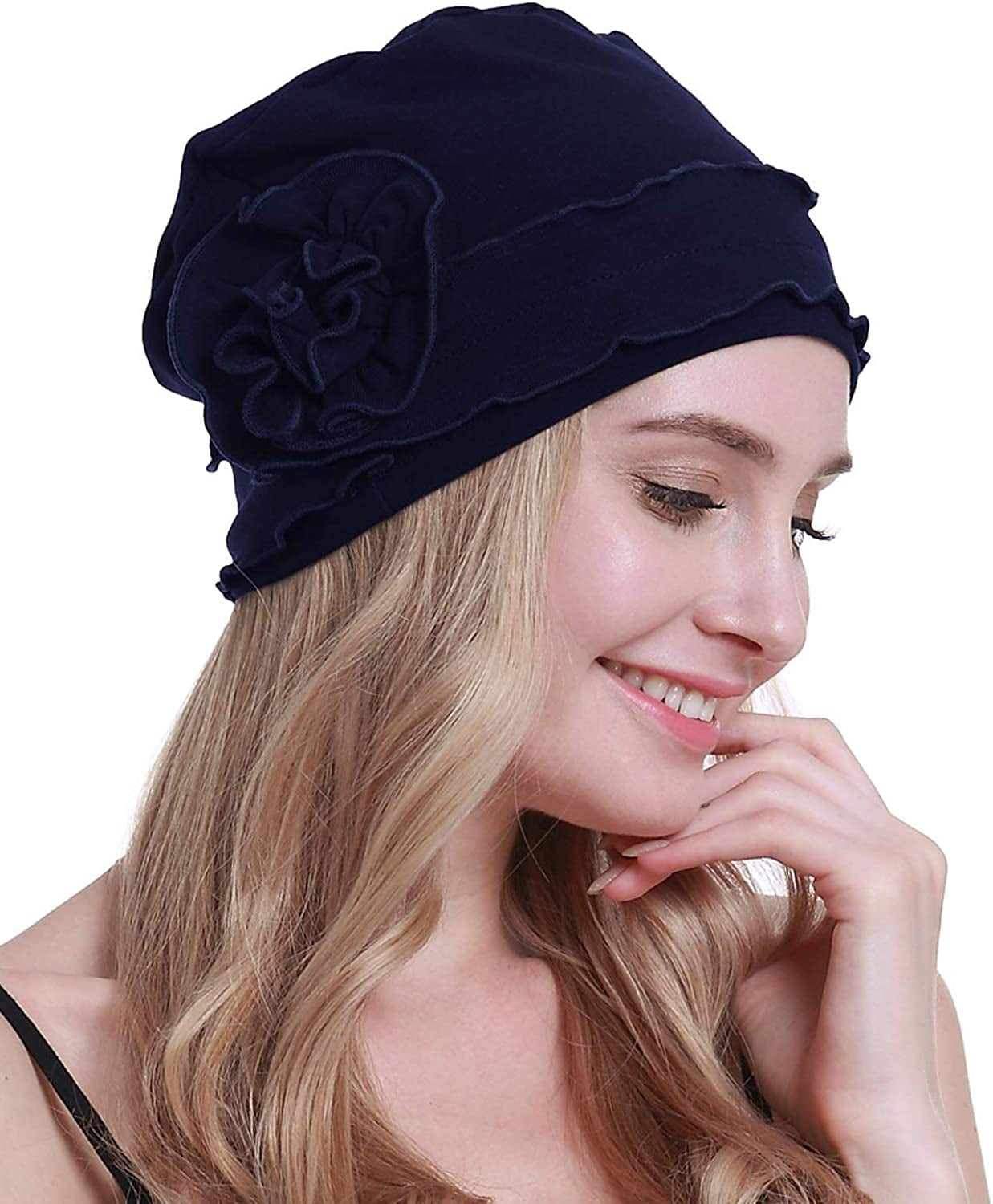 Osvyo Chemo Headwear Turban Cap for Women - Cancer Beanie Hair Loss Sealed Packaging Apparel & Accessories > Clothing Accessories > Headwear osvyo Cotton Royal Blue One Size 