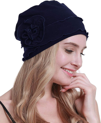 Osvyo Chemo Headwear Turban Cap for Women - Cancer Beanie Hair Loss Sealed Packaging Apparel & Accessories > Clothing Accessories > Headwear osvyo Cotton Royal Blue One Size 