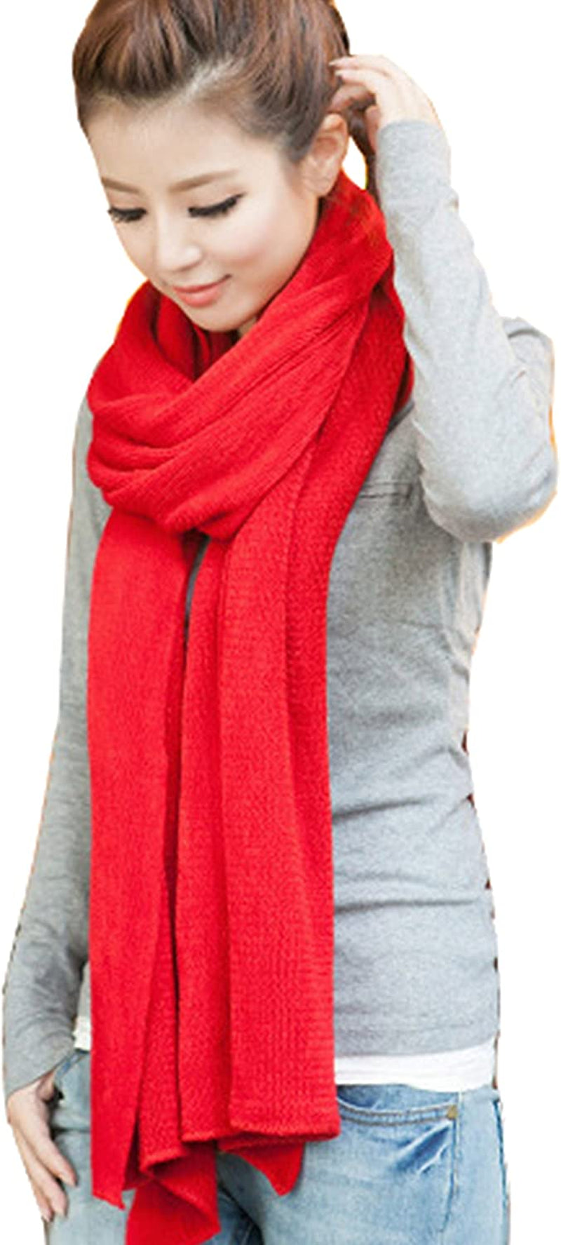 Wander Agio Women'S Warm Long Shawl Winter Warm Large Scarf Pure Color Apparel & Accessories > Clothing Accessories > Scarves & Shawls Wander Agio Red 1  