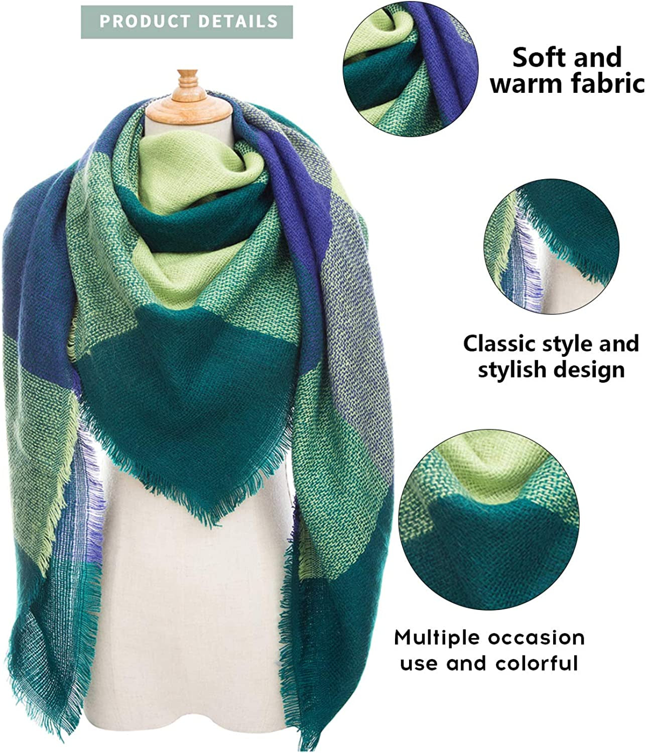 Dimore Trendy Plaid Blanket Scarf Women Big Oversized Long Scarves Apparel & Accessories > Clothing Accessories > Scarves & Shawls Dimore   