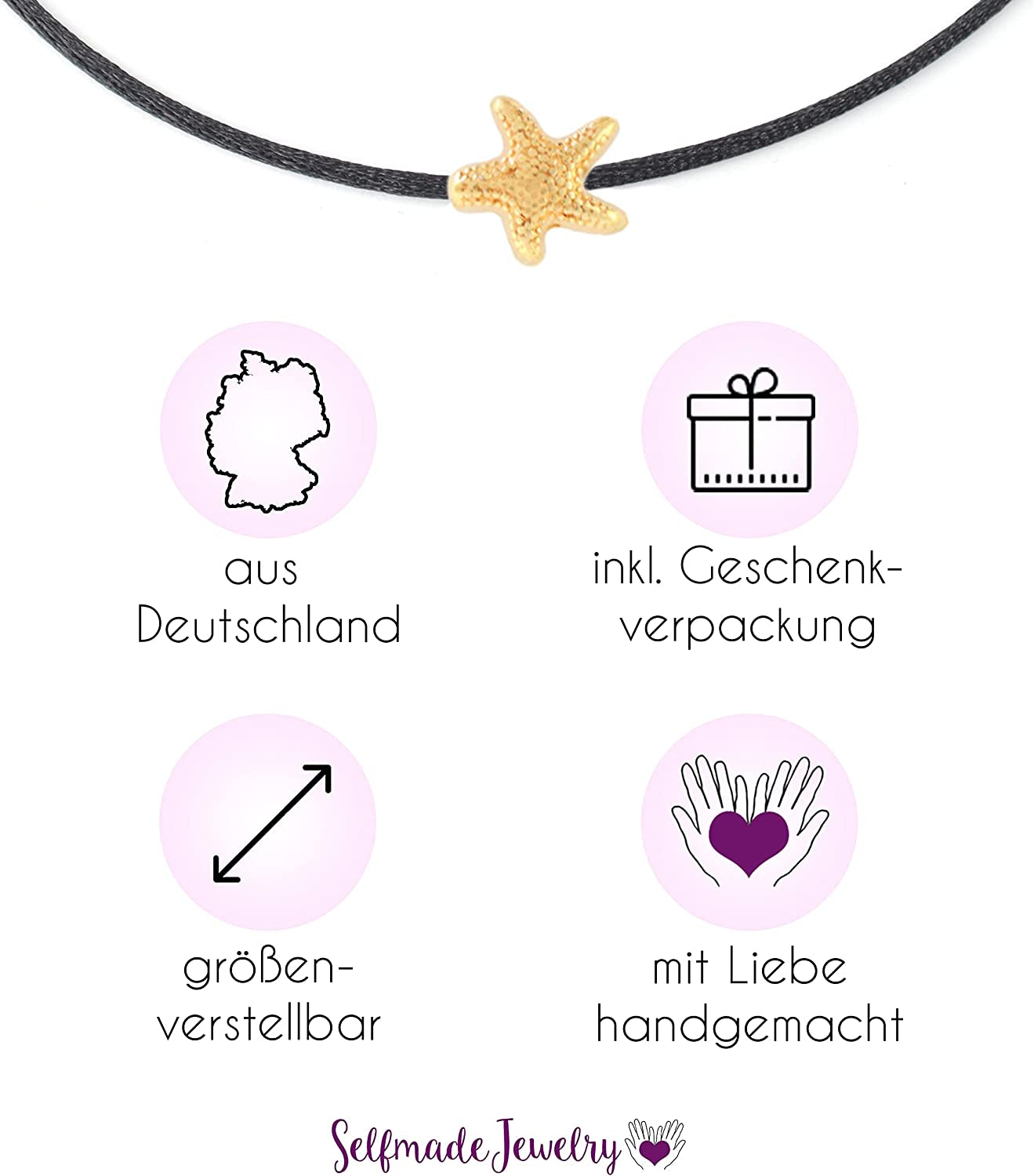 Selfmade Jewelry Anklet with Starfish Silver - Black Foot Chain Beach Jewelry Handmade Ankle Bracelet Adjustable Size Apparel & Accessories > Jewelry > Anklets Selfmade Jewelry   