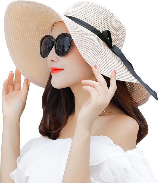 Muryobao Womens Wide Brim Straw Sun Hat Floppy Foldable Roll up Cap UPF 50+ Summer Beach Hats Apparel & Accessories > Clothing Accessories > Hats Muryobao Pink  