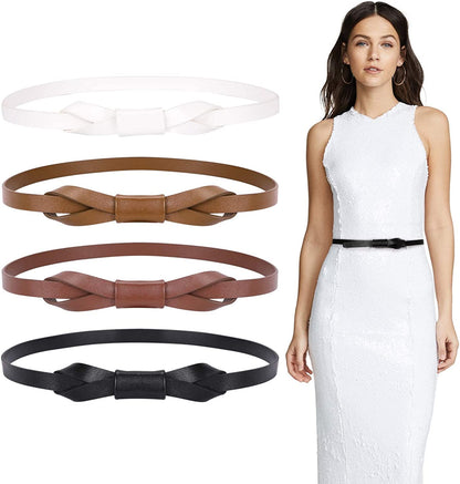 JASGOOD Women PU Leather Skinny Belt for Dress Adjustable Thin Waist Belt for Lady Apparel & Accessories > Clothing Accessories > Belts KYLIE MAX D-black+coffee+white+brown Suit for waist size 41"-46" 