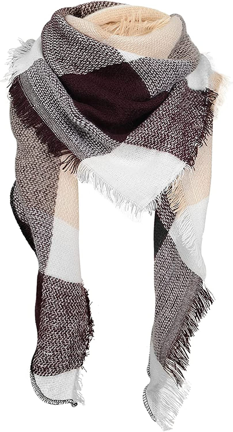 Century Star Women'S Stylish Warm Tassels Soft Plaid Tartan Scarf Winter Large Blanket Wrap Shawl Apparel & Accessories > Clothing Accessories > Scarves & Shawls Century Star Z Triangle Khaki One Size 