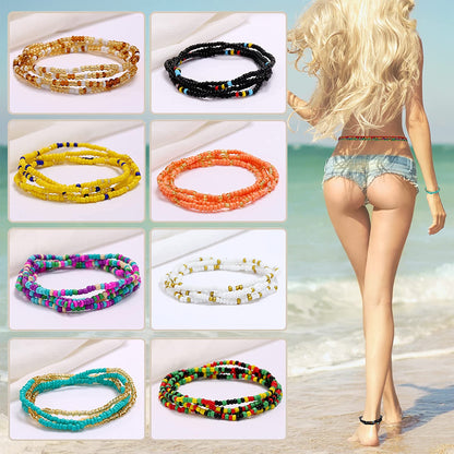 Taouzi 8-12Pcs Waist Beads for Women Weight Loss Colorful Beaded Body Chain Handmade Boho Waist Chains Belly Bead Body Chain Jewelry for Women Apparel & Accessories > Jewelry > Body Jewelry Taouzi   