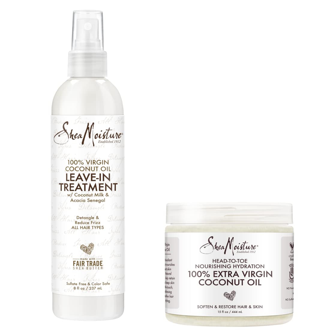 Sheamoisture 100 Percent Extra Virgin Coconut Oil Moisturizer and Leave-In Conditioner for Head-To-Toe Pampering Nourishing Hydration Skin and Hair Care with No Sulfates 2 Count Health & Beauty > Personal Care > Hair Care SheaMoisture Coconut leave in/oil set  