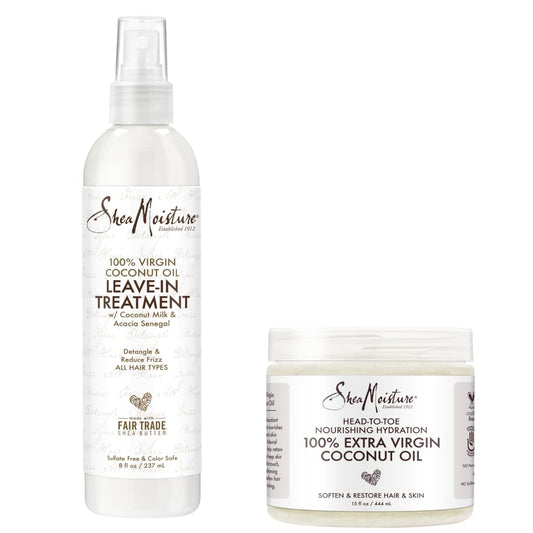 Sheamoisture 100 Percent Extra Virgin Coconut Oil Moisturizer and Leave-In Conditioner for Head-To-Toe Pampering Nourishing Hydration Skin and Hair Care with No Sulfates 2 Count Health & Beauty > Personal Care > Hair Care SheaMoisture Coconut leave in/oil set  