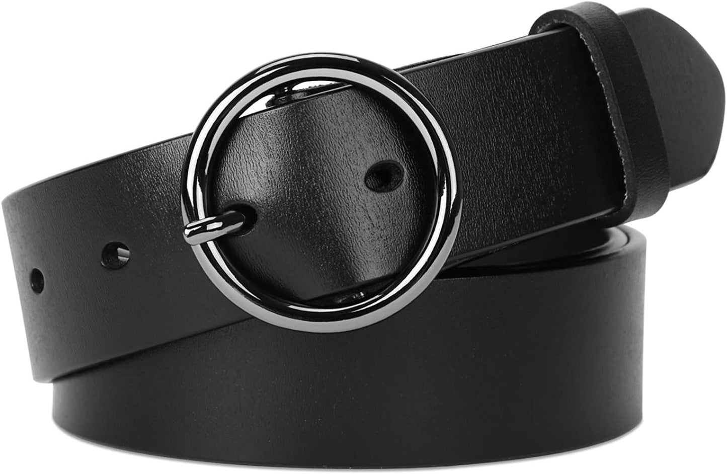 Fashion Women Leather Belt for Dresses Jeans Pants with Classic round Buckle by SUOSDEY… Apparel & Accessories > Clothing Accessories > Belts SUOSDEY 03-black Suitable for 35"-39" Waist 