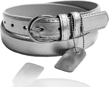 Women'S Casual Solid Colors Faux Leather 1" Belt with Single Prong Buckle Apparel & Accessories > Clothing Accessories > Belts JOTW Silver Large 