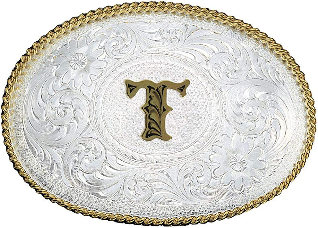Montana Silversmiths Initial Letter Silver Engraved Gold Trim Western Belt Buckle Apparel & Accessories > Clothing Accessories > Belt Buckles Montana Silversmiths Silver  