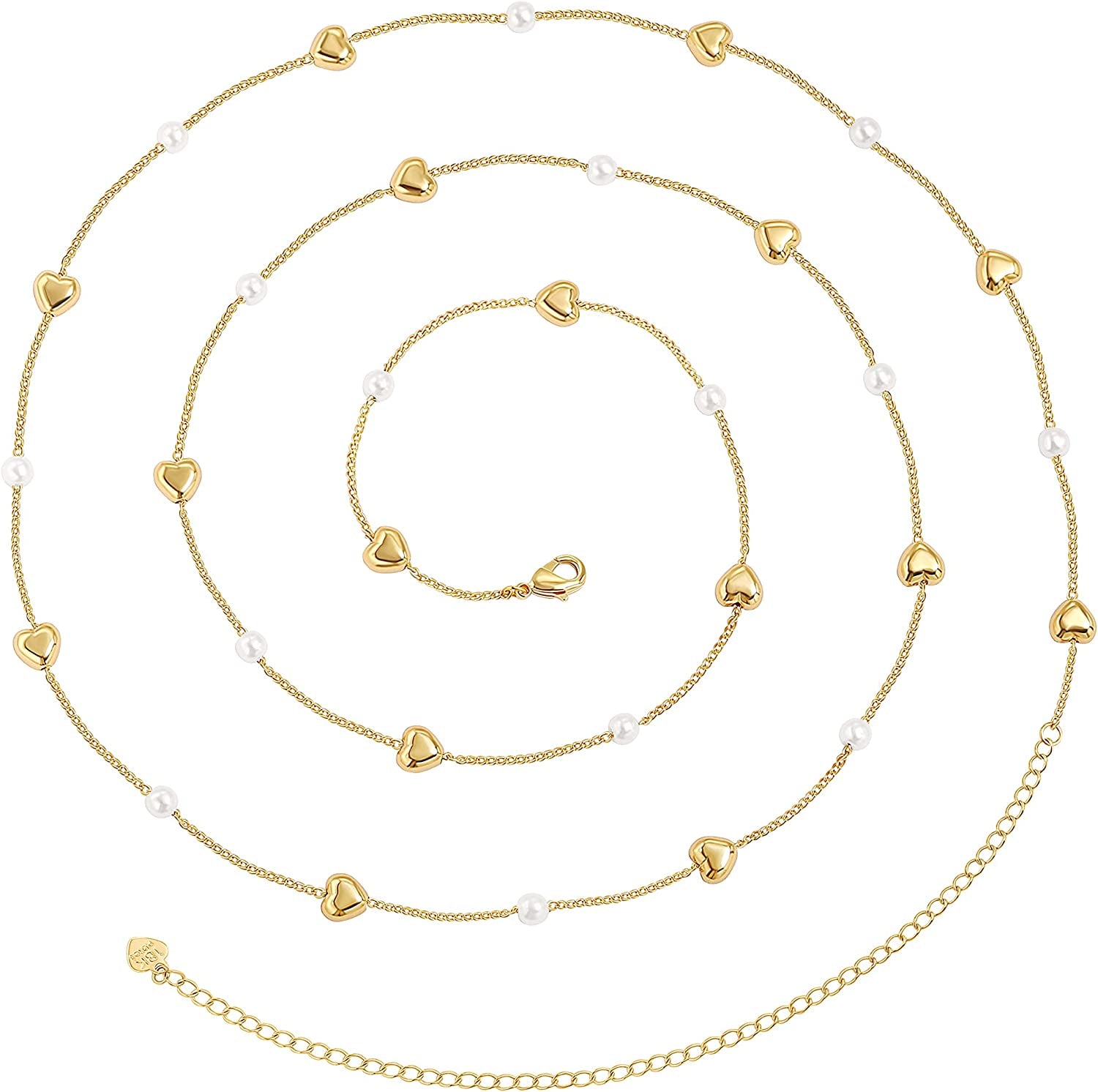 PEARLADA Minimalist Beach Bikini Body Chain 18K Gold Pearl Belly Chain Adjustable Shell Charms Trendy Jewelry Handmade for Women Sexy Waist Chain Apparel & Accessories > Jewelry > Body Jewelry PEARLADA 11. Heart + pearl  
