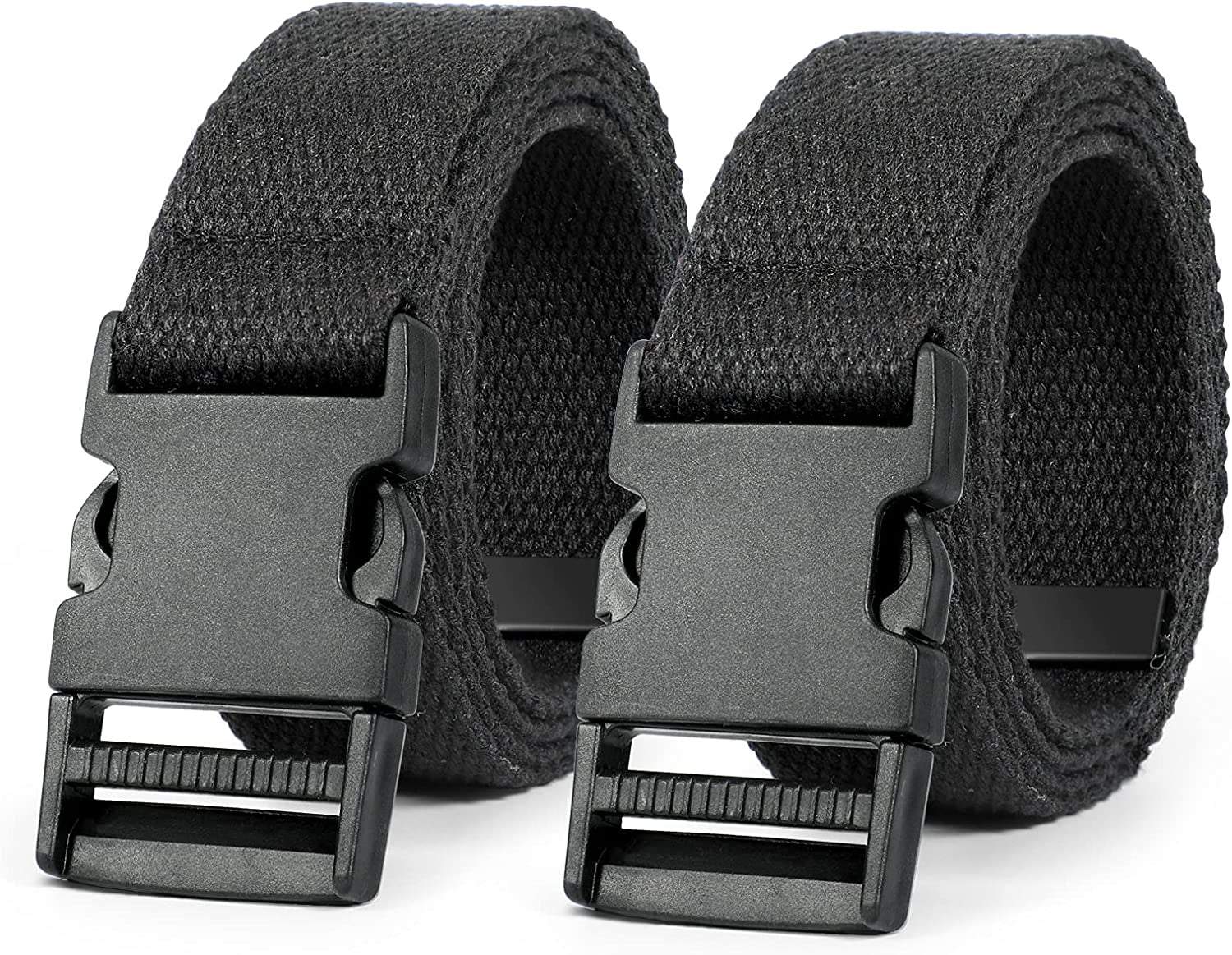 Canvas Long Belt for Women ,SANSTHS Hip Hop Streetwear Style Black Buckle Cargo Belt with Flat Plastic Buckle for Jeans Dress Apparel & Accessories > Clothing Accessories > Belts SANSTHS B-2 Pack (Black+black) Fit Pants below 49" 