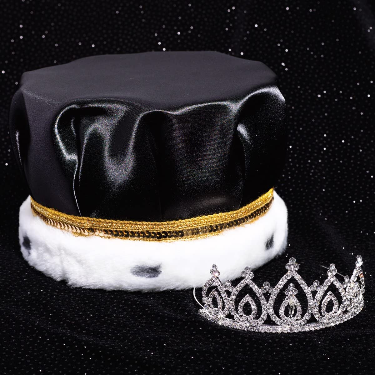 Satin Crown with Sequins and Becca Tiara Royalty Set Apparel & Accessories > Clothing Accessories > Sashes Anderson's Black/Gold/White Crown  