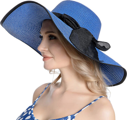 Muryobao Womens Sun Straw Hat Wide Brim UV UPF 50 Summer Hat Foldable Roll up Floppy Beach Cap for Women Apparel & Accessories > Clothing Accessories > Hats Muryobao Royal Blue  