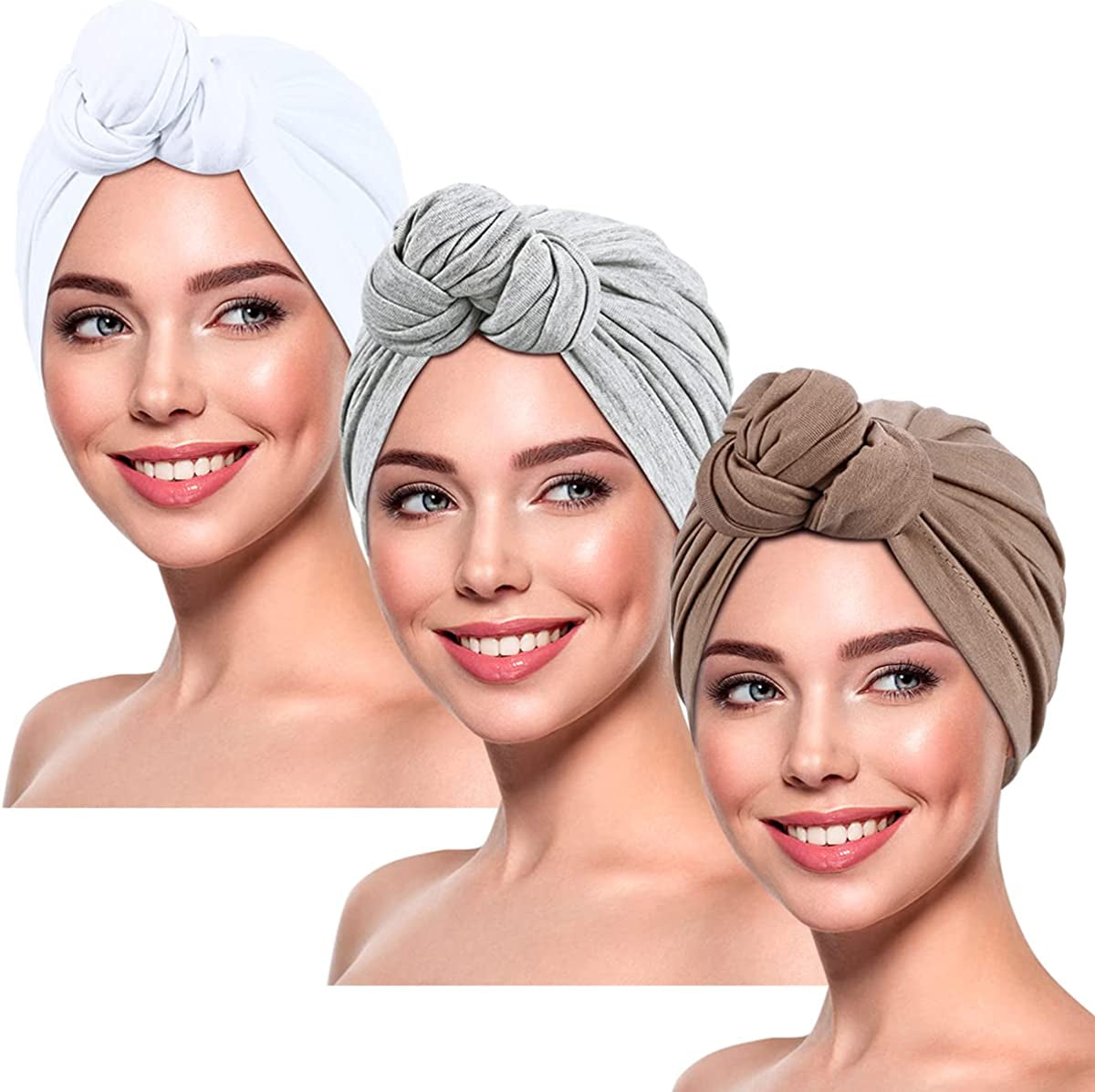 DANMY Women'S Beanie Turban Hats, Indian Hats Headscarves, Beanie Hats for Women,Turban for Women Apparel & Accessories > Clothing Accessories > Headwear DANMY 3pcs-gray/White/Khaki  
