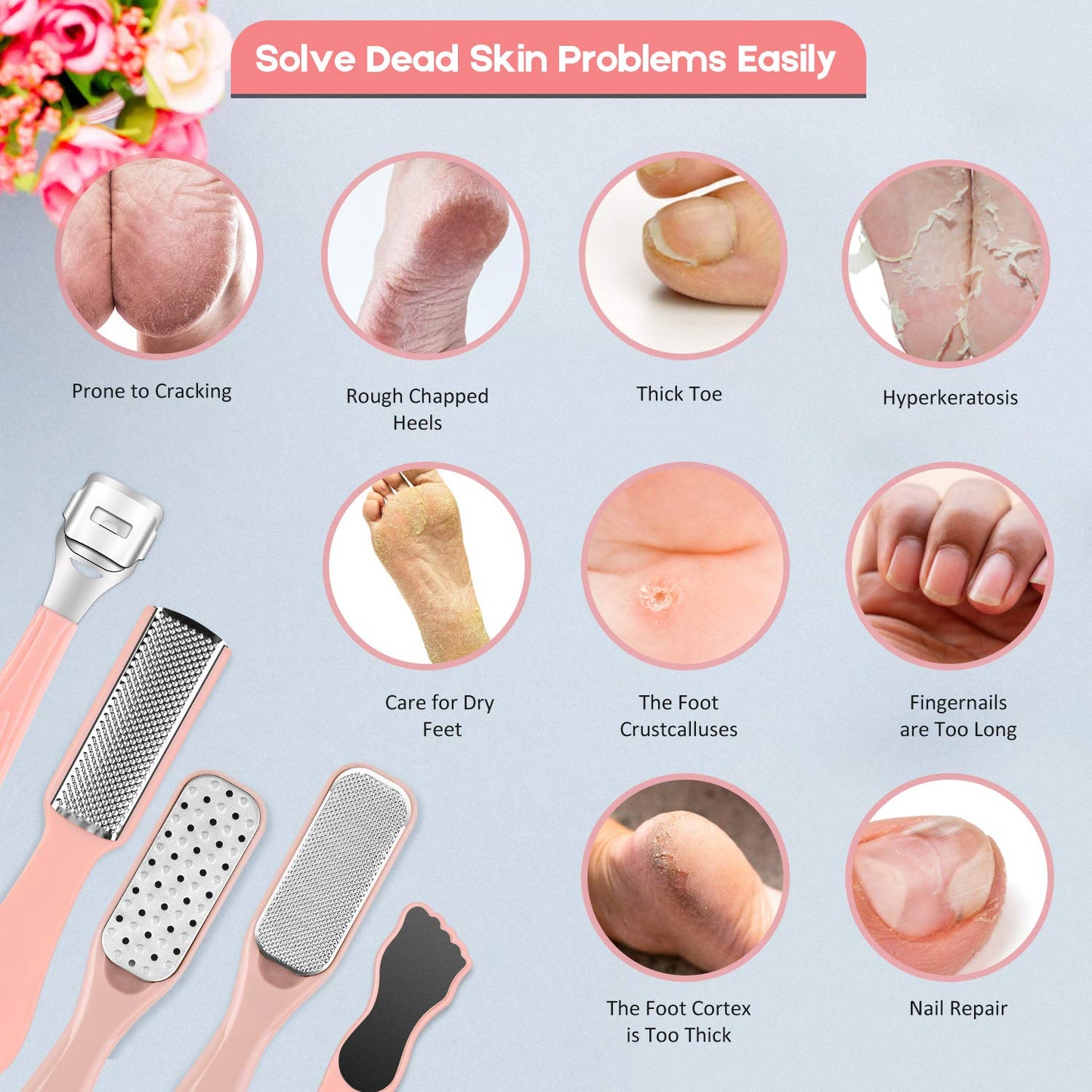 Pedicure Foot File Tools Kit - Professional Feet Corns Callus Remover Shaver Hard Dead Skin Removal Double-Sided Home Professional Wet Dry Use Best Gift for Family Friends Men Women Foot Care Set Health & Beauty > Personal Care > Foot Care soulkoo   
