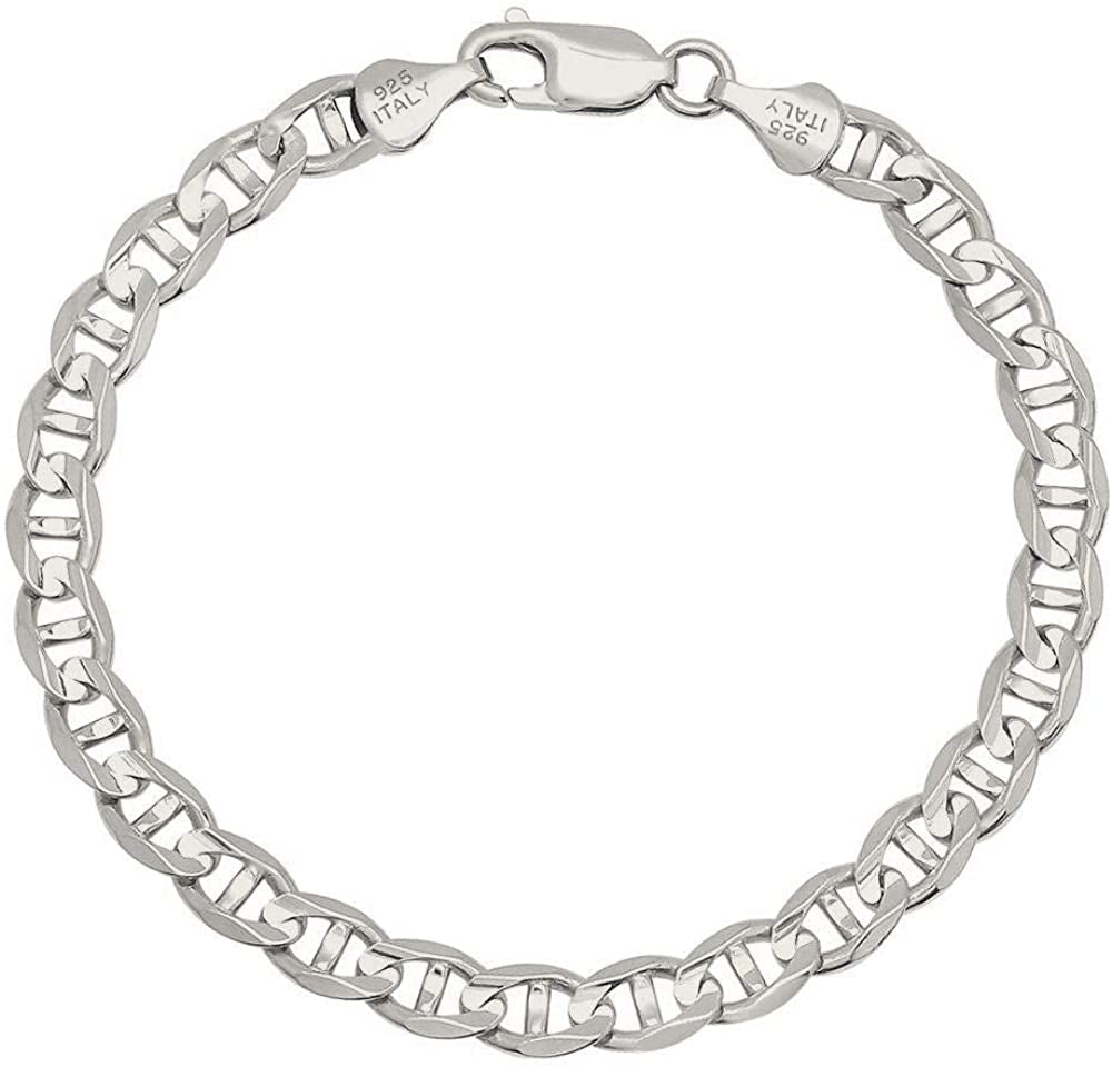 Savlano 925 Sterling Silver Solid Italian Figaro, Rope,Herringbone, Curb, Ball Bead, Snake, Mariner Chain Anklet for Women & Girls, Comes in 0.8Mm - 5Mm Gift Box Apparel & Accessories > Jewelry > Anklets Savlano Mariner 5.5mm 10.0 Inches 