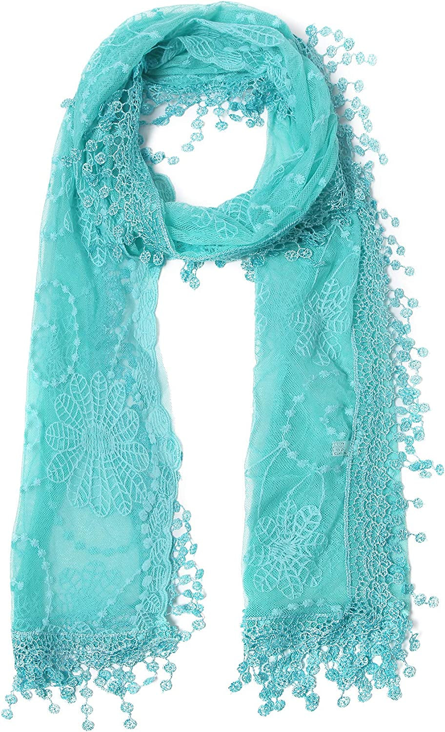 Cindy and Wendy Lightweight Soft Leaf Lace Fringes Scarf Shawl for Women Apparel & Accessories > Clothing Accessories > Scarves & Shawls Cindy and Wendy Tyh-turquesa  