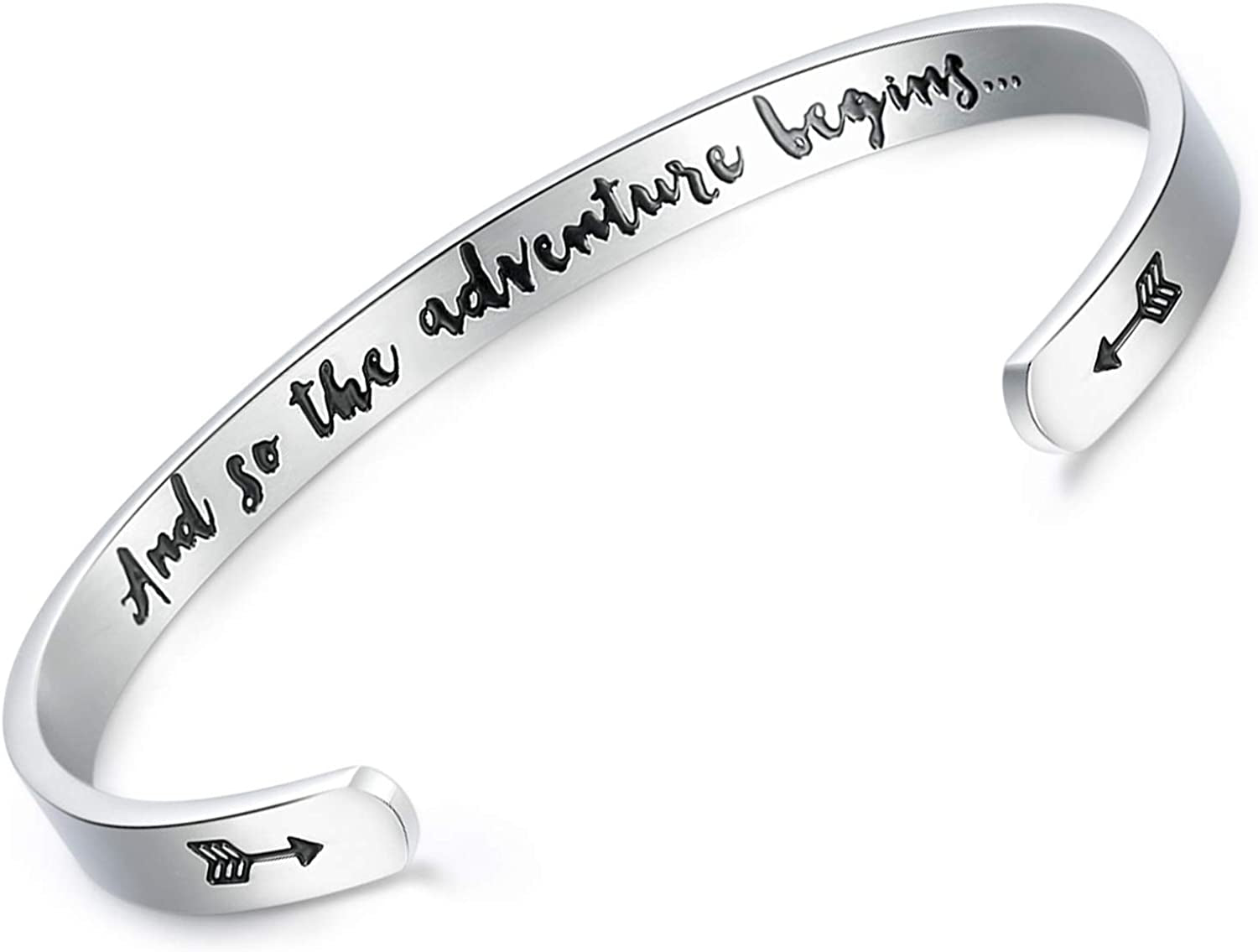 CERSLIMO Inspirational Gifts for Women Bracelet, Personalized Inspire Quotes Cuff Bangle Friendship Jewelry Graduation Encouragement Gift for Her Teen Girls Apparel & Accessories > Jewelry > Bracelets CERSLIMO And So The Adventure Begins…  