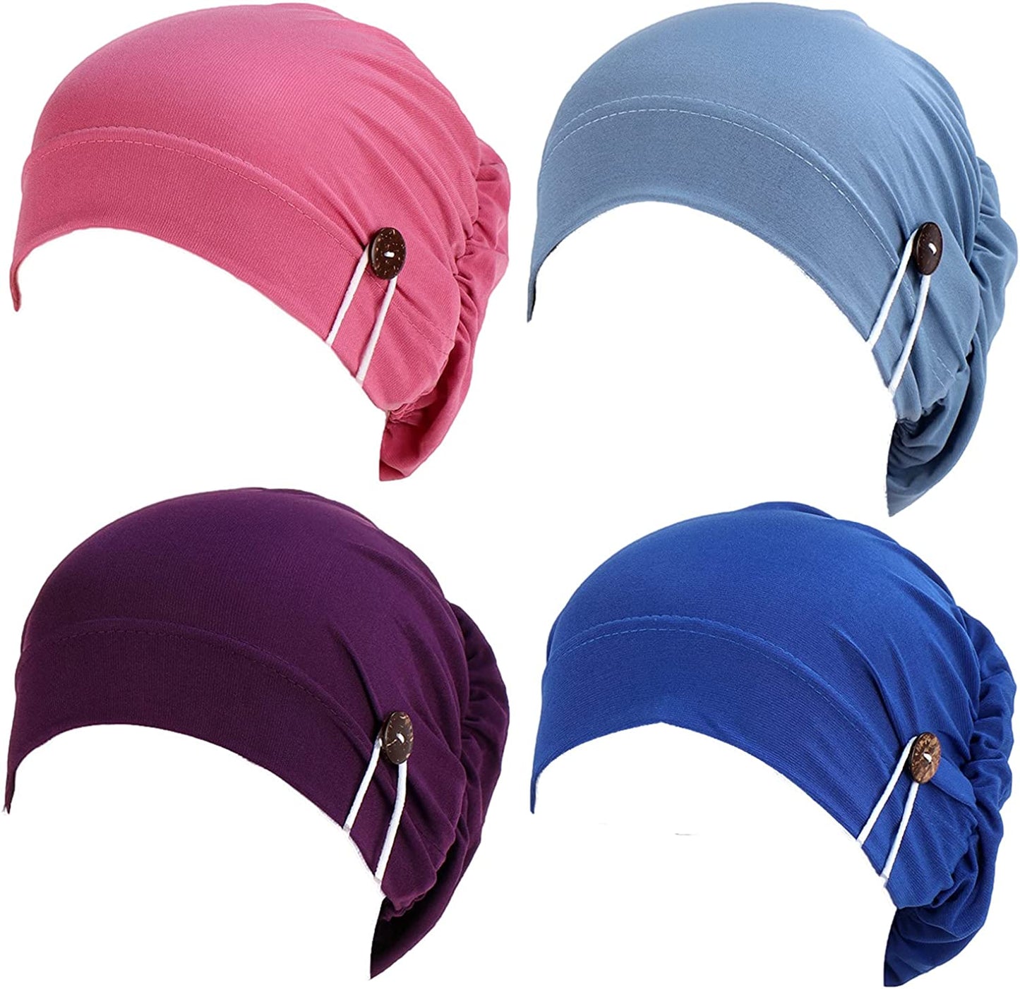 Qianmome 2-4 Pack Beanie with Button for Women Men Nurse,Working Hat,Chemo Caps for Cancer Patients Apparel & Accessories > Clothing Accessories > Headwear Qianmome 1b04-rose&blue&purple&sapphire  