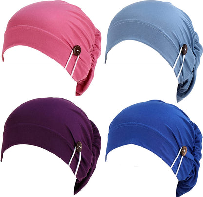 Qianmome 2-4 Pack Beanie with Button for Women Men Nurse,Working Hat,Chemo Caps for Cancer Patients Apparel & Accessories > Clothing Accessories > Headwear Qianmome 1b04-rose&blue&purple&sapphire  