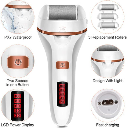 Electric Foot File Callus Remover for Feet, Rechargeable Pedicure Tools Foot Care Kit, Callus Remover with 3 Roller Heads,2 Speed,Battery Display for Remove Cracked Heels Calluses and Hard Skin Health & Beauty > Personal Care > Foot Care DanByte   