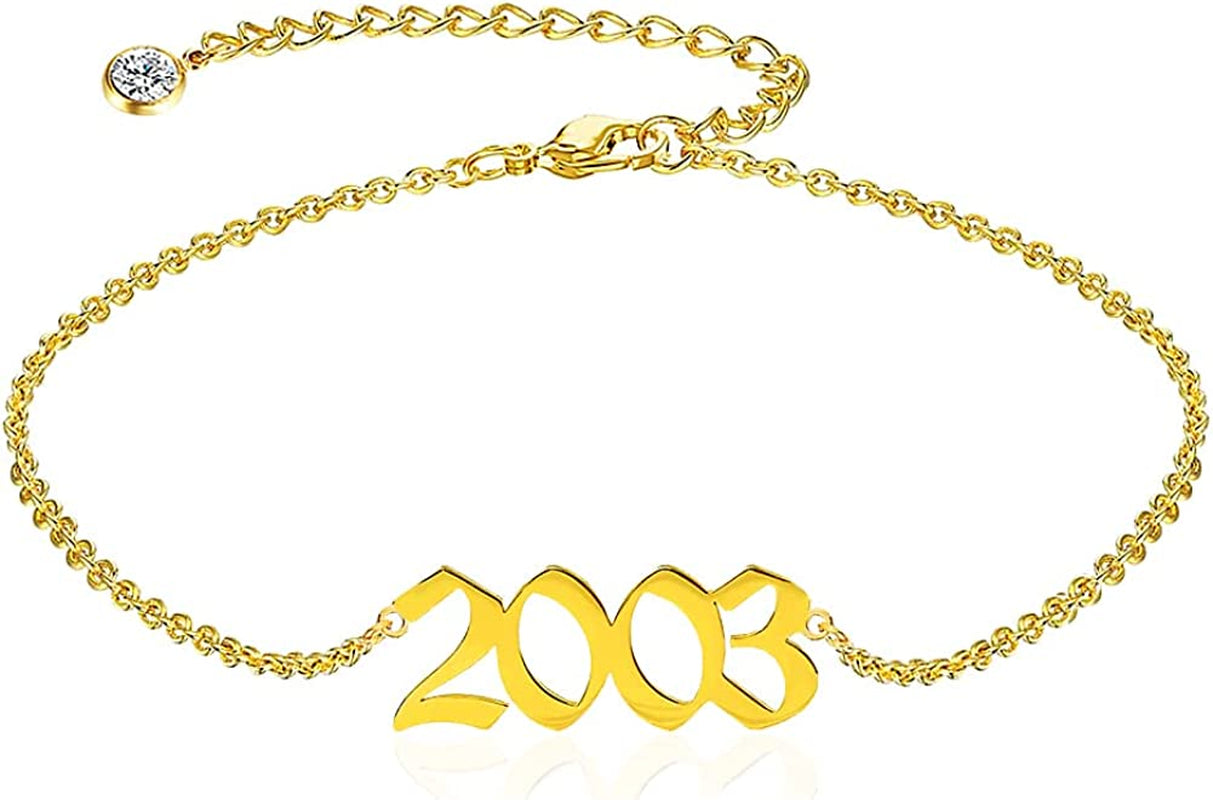 QJLE Ankle Bracelets for Women,Personalized Birth Year Number Gold Anklets for Women,Summer Beach Foot Chain Dainty Anklet Jewelry Birthday Gifts for Her Apparel & Accessories > Jewelry > Anklets QJLE Gold 2003  