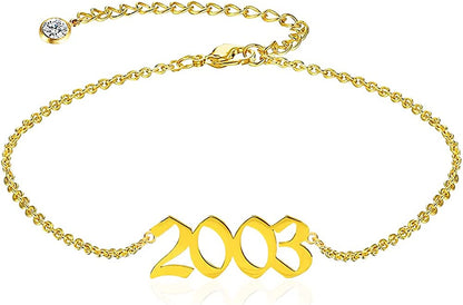 QJLE Ankle Bracelets for Women,Personalized Birth Year Number Gold Anklets for Women,Summer Beach Foot Chain Dainty Anklet Jewelry Birthday Gifts for Her Apparel & Accessories > Jewelry > Anklets QJLE Gold 2003  