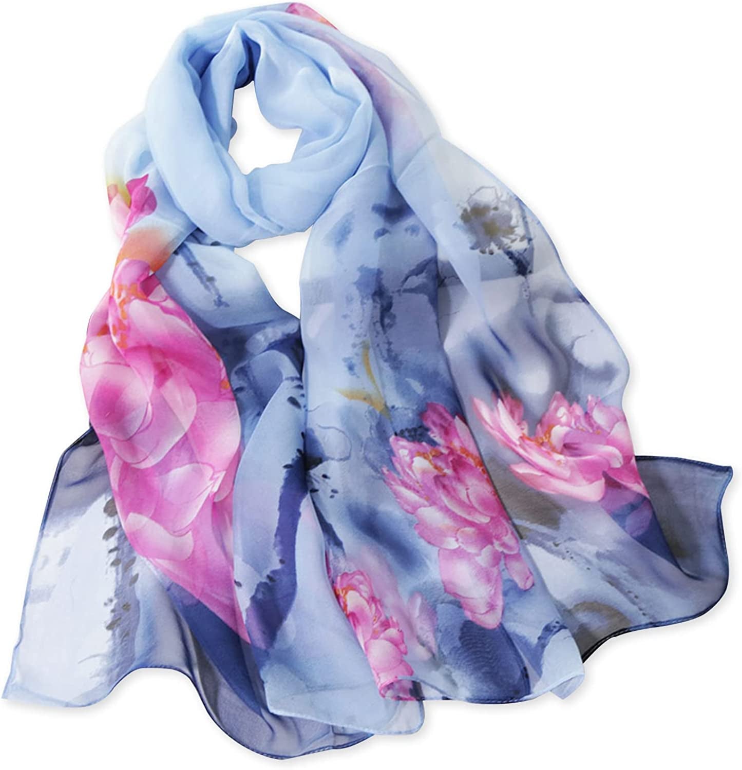 E-Clover Women Soft Floral Print Shawl Chiffon Sheer Scarf Apparel & Accessories > Clothing Accessories > Scarves & Shawls E-Clover Lotus Blue  