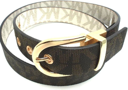 Michael Kors Women'S Mk Signature Monogram Logo Wide Belt Apparel & Accessories > Clothing Accessories > Belts Michael Kors Chocolate-vanilla/Gold Medium 
